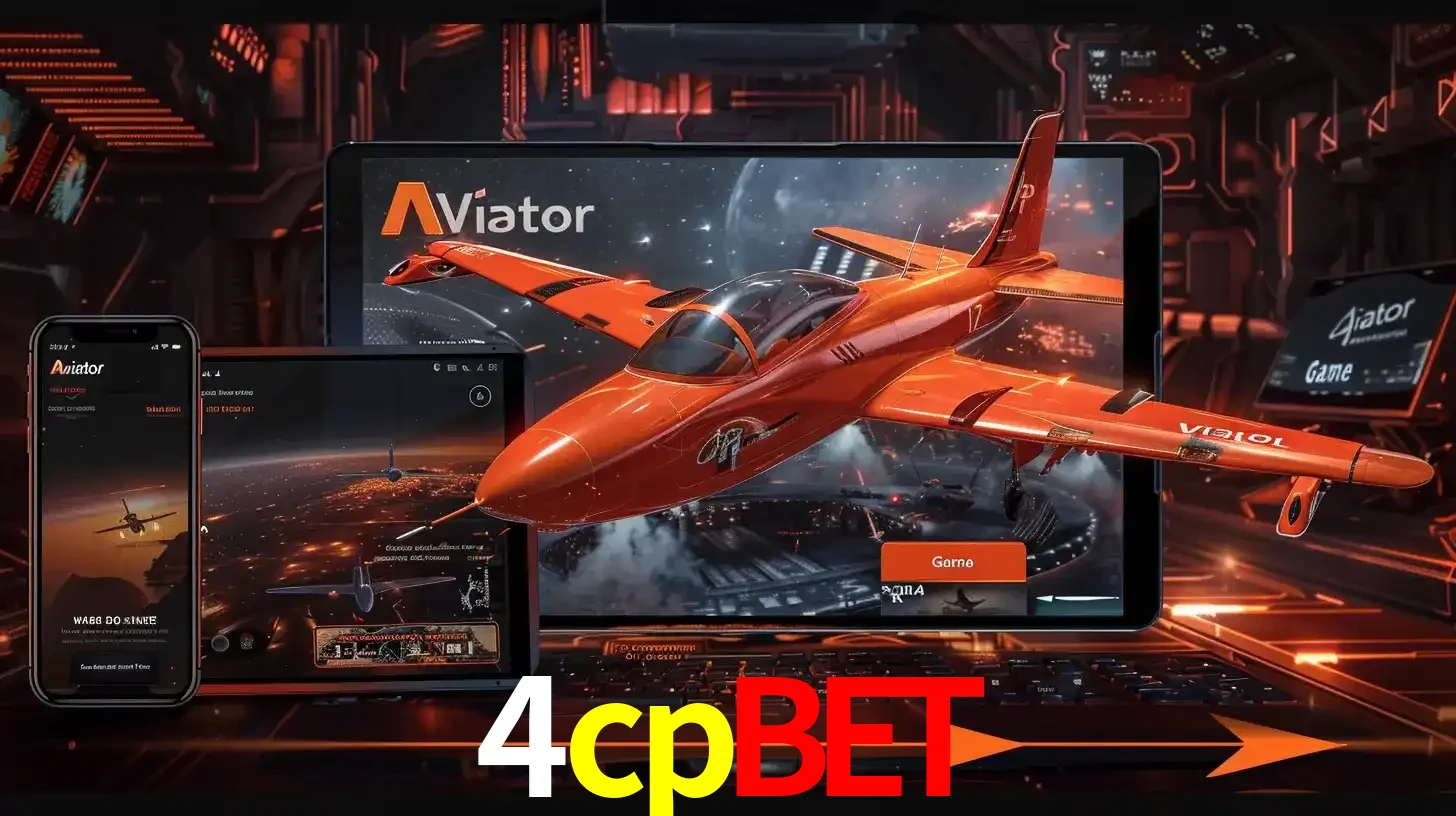 Apresentação tecnológica do jogo Aviator com um avião saindo da tela de um tablet, demonstrando a experiência imersiva em múltiplos dispositivos no 4cpbet.