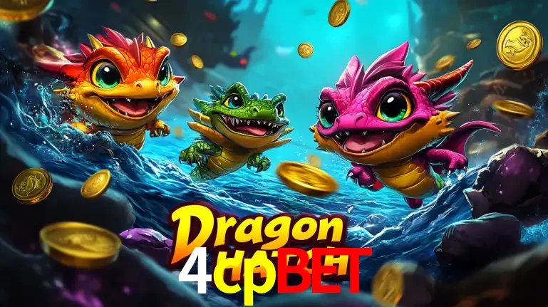 Arte promocional do jogo Dragon Hatch com três adoráveis dragões bebês nadando entre moedas de ouro, um dos slots mais divertidos para jogar no cassino 4cpbet.