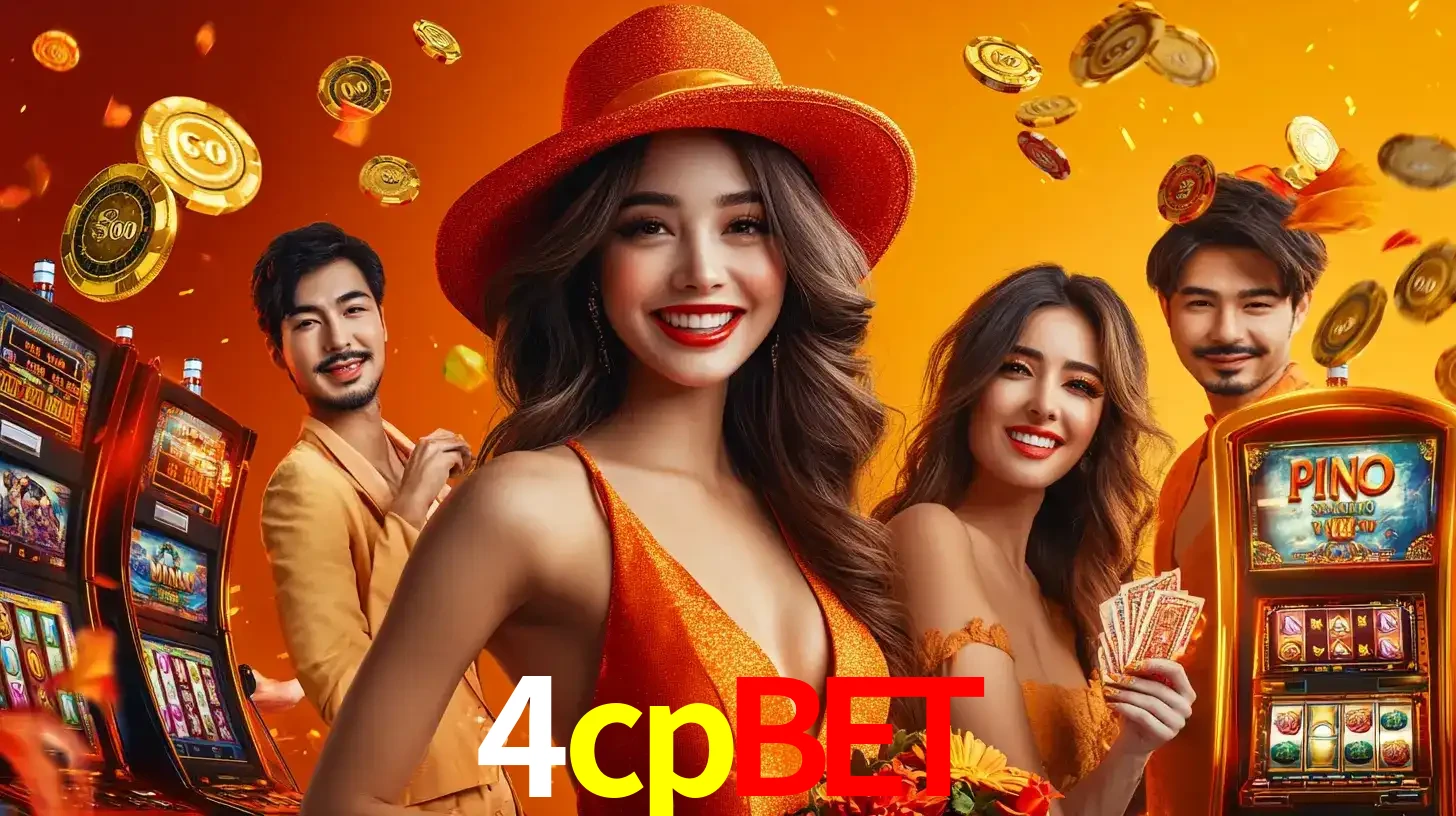 Grupo de amigos asiáticos sorrindo e se divertindo com máquinas de caça-níqueis em um ambiente festivo, celebrando suas vitórias nos jogos de cassino do 4cpbet.