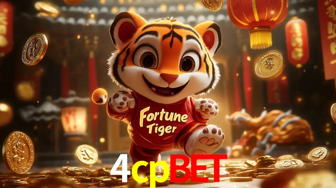 O alegre personagem do Fortune Tiger correndo sobre um caminho de moedas de ouro, simbolizando os grandes prêmios e a diversão do popular jogo de slot do 4cpbet.